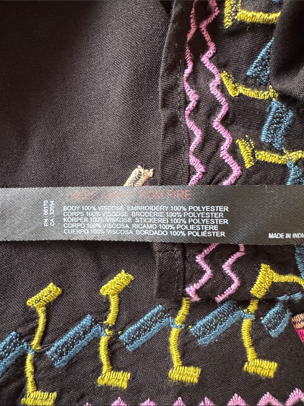 Anthropologie boho spaghetti strap black viscose embroidered full dress EUC S/M - Picture 8 of 10